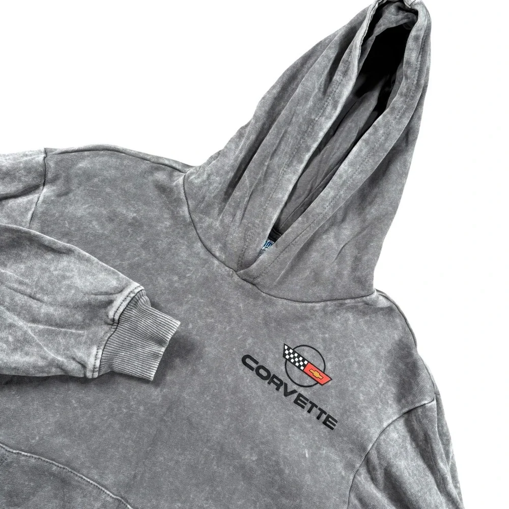 VTG Corvette Hoodie GM Graphic Gray acid Wash Pullover‎ Streetwear grunge Y2K